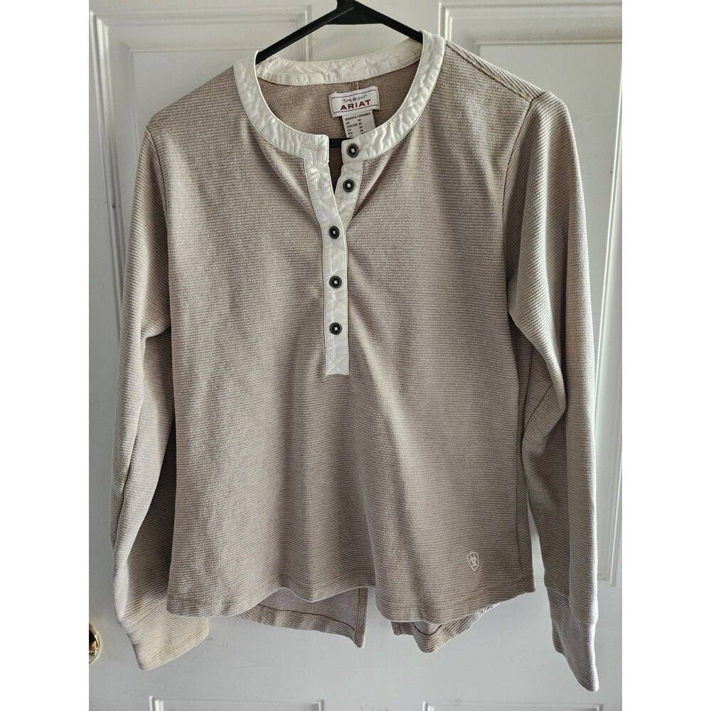 Ariat Prairie Henley LS Women’s M Beige Taupe Waffle Knit Western 10047401
